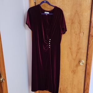 Coldwater Creek Deep Red Velvet Midi Dress